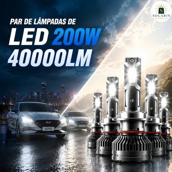 Jogo de Lâmpadas LED G70 200W 40000LM para Faróis e Luz de Nevoeiro - Universal (H1 H4 H7 H11)
