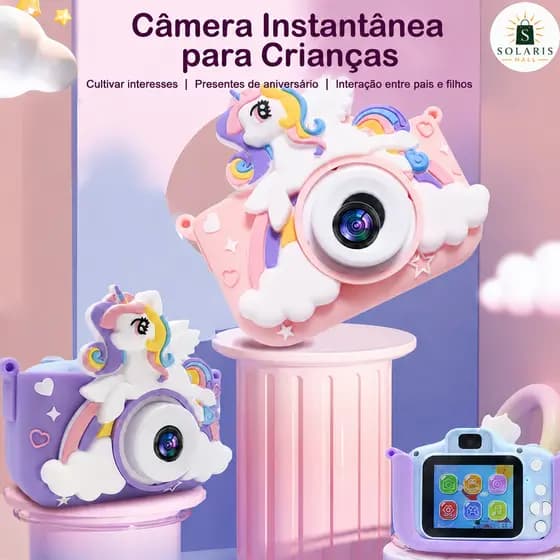 Mini Câmera Infantil de Vídeo Digital Unicórnio com Estojos de Silicone para Crianças Video Jogos Fotos
