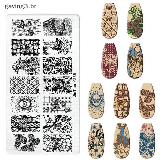 [GAVBR] Placas De Estampagem De Unhas De 12 * 6 Cm Borboleta Rosa Placa De Arte Em Aço Inoxidável Ferramentas De Estênci
