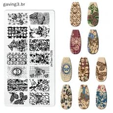 [GAVBR] Placas De Estampagem De Unhas De 12 * 6 Cm Borboleta Rosa Placa De Arte Em Aço Inoxidável Ferramentas De Estênci