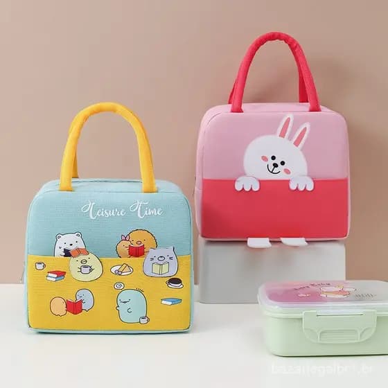 Bolsa Térmica de Desenho Animado, Bolsa de Almoço de Papel Alumínio, Bolsa Bento para Estudantes, Bolsa de Almoço Reforç