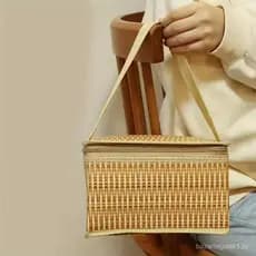 Bolsa térmica para almoço, bolsa de almoço em imitação de rattan, bolsa térmica impermeável para almoço, bolsa para marm