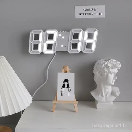 Relógio Digital Inteligente 3D, Relógio de Parede Digital com Alarme, Relógio Eletrônico LED, Presente, Relógio Grande c