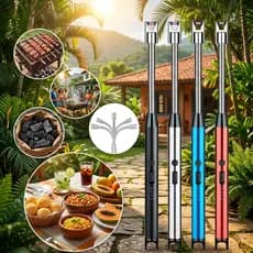 Acendedor De Plasma A Prova De Vento Para Camping Churrasqueira Isqueiro Eletrico Recarregavel USB Aco Inox Mesa