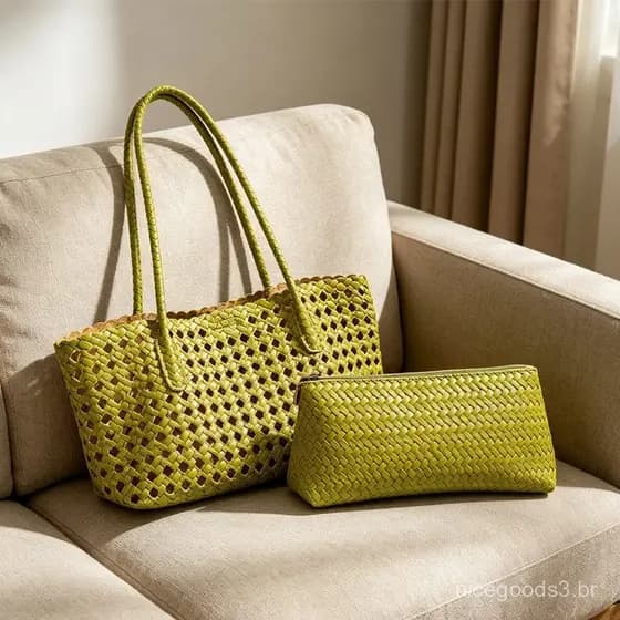 Bolsa de Praia Vazada de Verão 2026, Bolsa Trançada, Bolsa Cesta de Verão, Bolsa de Mão para Férias à Beira-Mar, Bolsa d