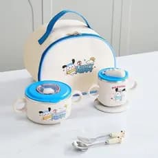 Tigela infantil de aço inoxidável 304 com tampa para alimentação de bebês, suplemento alimentar, conjunto de utensílios