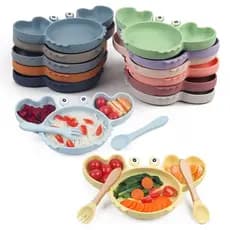 Prato para bebê, tigela e colher para comida de bebê, conjunto de utensílios infantis, tigela de silicone com divisórias