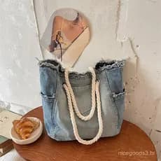 Bolsa tote de estilo coreano com gradiente descontraído, bolsa casual de jeans de grande capacidade, confortável, duráve