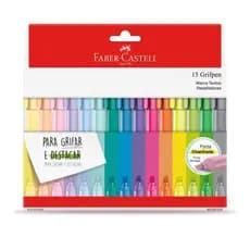 Estojo Kit Caneta Marca Texto Faber-Castell Grifpen 15 Cores Original MT/ES15ZF Papelaria