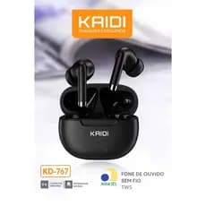 Fone de Ouvido Bluetooth Kaidi KD-767 Original TWS Sem Fio Microfone Bateria Longa Duração Tipo C Homologado Anatel