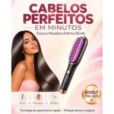 Escova Alisadora De Cabelo Elétrica Bivolt, Alisa, Hidrata, Modela, Alinha e Anti Frizz