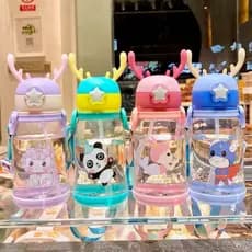 Garrafa De Alce Água Infantil Criança Portátil Com Canudo Desenho Para Meninas ou Meninos 600ml