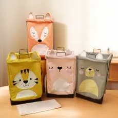 Cesta Armazenamento Cartoon Animais Cesto de Brinquedos e Roupa Suja Dobrável para Quarto Infantil 35*25*55
