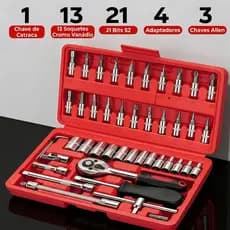 Jogo De Soquetes Chave Catraca Reversivel 46 Peças Maleta De Ferramentas Caixa Completa Para Manutenção Domestica