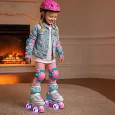 Patins 4 Rodas Infantil Arco Íris Led Tamanho ajustavel + Kit Proteção-