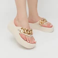 Chinelo Tamanco Blogueira com Corrente