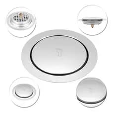 Ralo Click redondo Inteligente 15x15 cm Inox Banheiro Veda Cheiros
