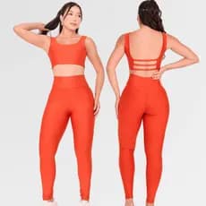 Conjunto Fitness Feminino Suplex Tubular Cropped e Legging Cintura Alta Academia