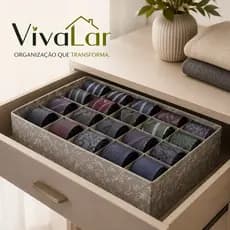 Organizador de Gaveta VivaLar 8 Divisórias Colmeia Meias Roupas Íntimas Cinza - Otimizador de Espaço Prático