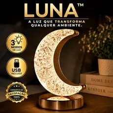Abajur Luminária LED Cristal em Formato de Lua USB com Toque – 3 Modos de Iluminação para Quarto, Sala e Escritório