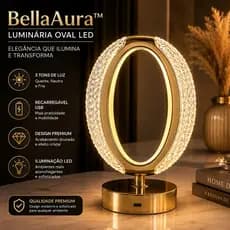 Abajur Luminária de Mesa BellaAura™  LED Oval Recarregável USB com 3 Tons de Luz Decorativa Dourada Abajur