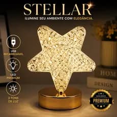 Abajur Luminária LED Decorativa Stellar USB Recarregável 3 Tons de Luz Cristal para Quarto, Sala e Escritório Abajur