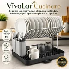 Escorredor de Pratos em Metal com Porta-Talheres e Bandeja Coletora | VivaLar Cucinare