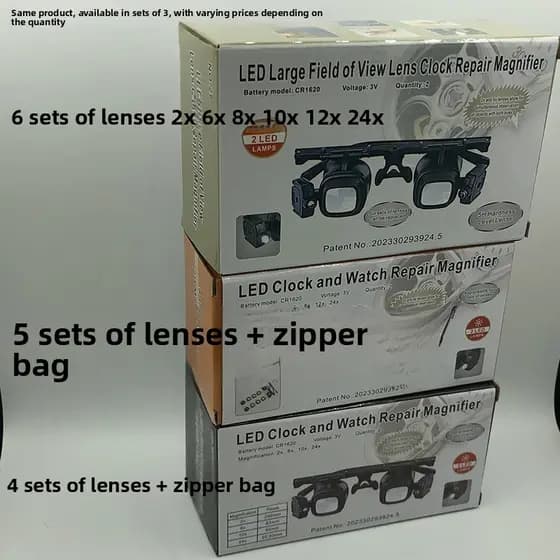 4 conjuntos de lentes 2/6/10/24 vezes óculos substituíveis de alta potência LED luz lupa relógio reparo eletrônico