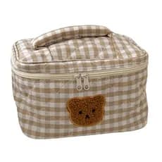 Novo estilo encaracolado remendo urso saco cosmético bonito nicho feminino saco de armazenamento estudante portátil gran