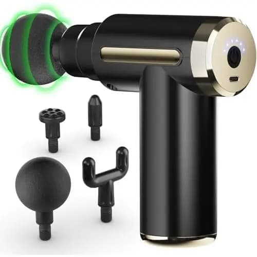 Pistola de Massagem para Alívio da Dor com 4 Cabeçotes de Massagem e 6 Velocidades, Mini Massageador Corporal Elétrico P