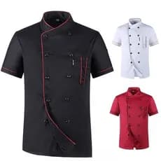 Camiseta de Chef de Manga Curta, Respirável, Uniforme Profissional de Cozinha para o Verão, Jaqueta de Trabalho em Tecid
