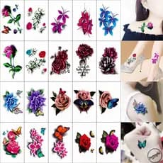 Adesivos de Tatuagem PWM Moda Borboleta Flor Feminino Impermeável