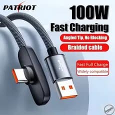 Cabo USB C PWM 100W 6A para Carregamento Rápido com Conector em Ângulo Reto, Trançado em Nylon Durável para Smartphone