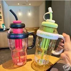Garrafa de Água com Canudo de Silicone Grande, Capacidade de 1350ml, com Filtro Portátil, Pequena Garrafa Plástica Canud
