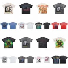 Camiseta de casal de hip-hop americano de alta qualidade, com lavagem pesada e efeito desgastado, estilo rap da Costa Oe