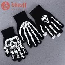 BLISS11 Halloween Luminous Mittens Único Aquecedor Legal Antiderrapante Crânio Masculino Ao Ar Livre Luvas De Meio Dedo