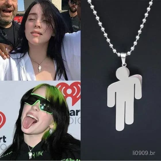 Colar de Pingente Billie Eilish com Corrente de Contas de Comprimento, Corrente Redonda de Aço Inoxidável di201 XP0F