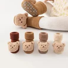 Novas Meias de Bebê com Estampa de Urso Fofo para Meninos e Meninas, Meias de Inverno de Algodão Macio Antiderrapantes p