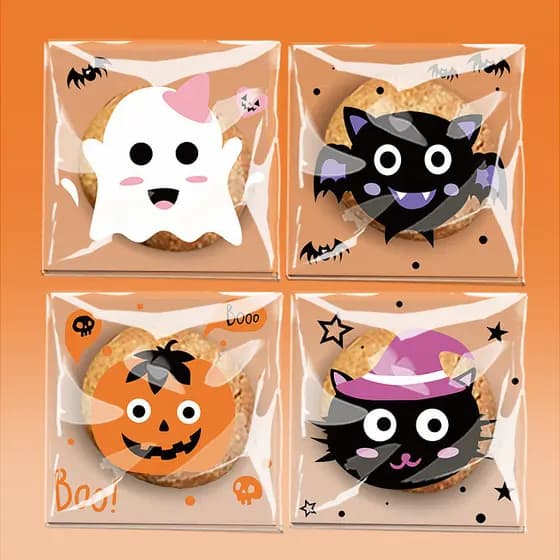 100 Pçs Halloween Sacos De Doces De Celofane De Plástico Transparente Auto Adesivo Biscoitos Saco De Presente Truque Ou
