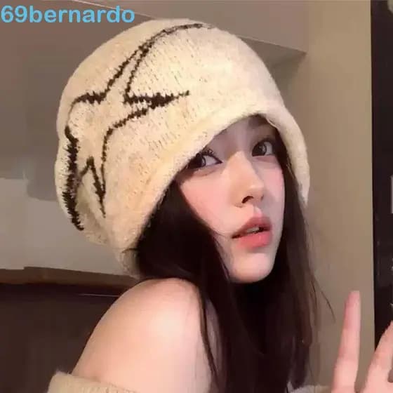 Chapéu De Malha Estrela BERNARDO , Lã Jacquard Elástico Streetwear , Estilo Coreano Hip-hop Cúpula Y2K Pulôver