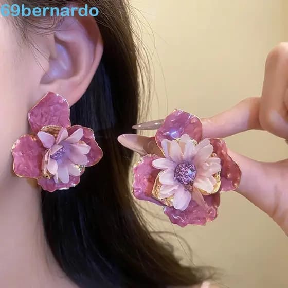 BERNARDO Brincos De Flores Coloridas , Pingente De Orelha Exagerado De Personalidade De Pano De Ferro , Estilo Coreano