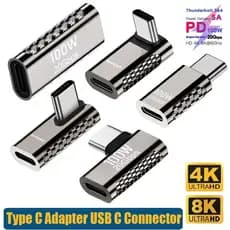 Adaptador TypeC para TypeC com curvatura lateral, conector de 90 graus, conector dobrado, conversor 4K, adaptador em âng