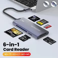 Leitor de cartões 6 em 1 SDTFXDCFM2, leitor de cartões de memória, adaptador USB, leitor de cartões com transferência de