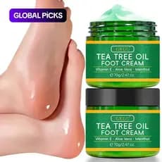 Conjunto de 2 Creme para os Pés com Óleo de Tea Tree, Hidrata Pés Secos, Ásperos e Rachados, Alivia, Fragrância Fresca d