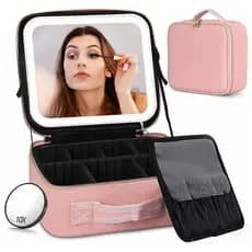 Makeup Bag with Mirror and Light Travel Makeup Train Case Coetic Bag Organizer Portable Artist Storage Bag with Adjustab