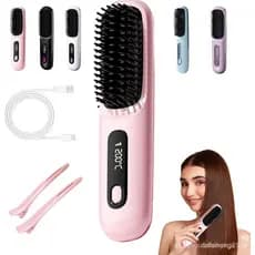Escova Térmica, Escova Alisadora de Cabelo Sem Fio, Escova Térmica para Cabelos Curtos, 3 Configurações de Calor e Tela