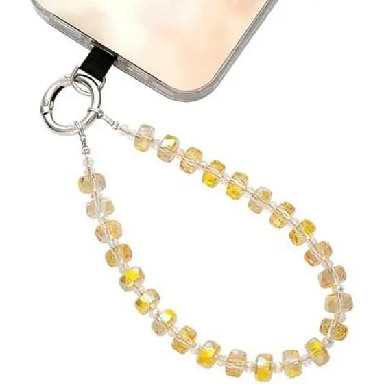 Pulseira Para Corrente De Cristal Telefone Frisado Contas De Vidro (Transparente) Cordão De Pulso Celular Cinta Feminina