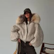 Outono inverno moda gola de pele grande zíper engrossado quente jaqueta acolchoada com capuz