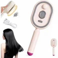 Escova de Vapor Elétrica, Escova Alisadora de Cabelo Recarregável com Pente Desembaraçador, Controle de Frizz e Estiliza
