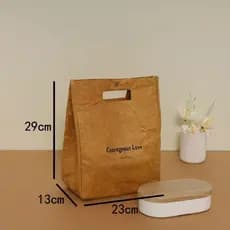 Bolsa Térmica Portátil de Alumínio para Almoço, para Trabalhadores de Escritório, Bolsa de Papel Kraft Lavável, Bolsa de